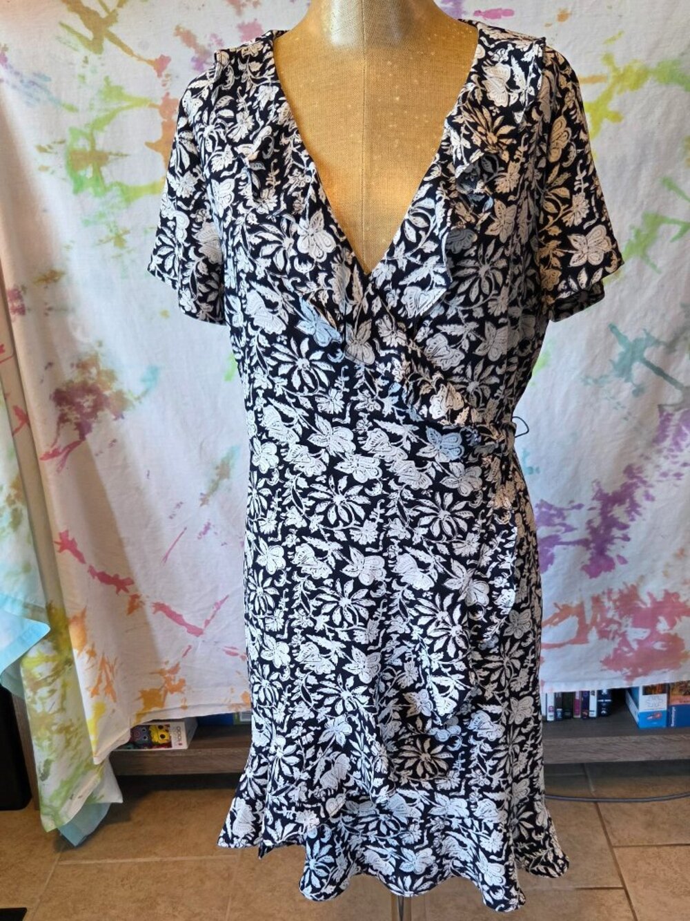 Navy White Petite Floral Mini Wrap Dress Loft Outlet